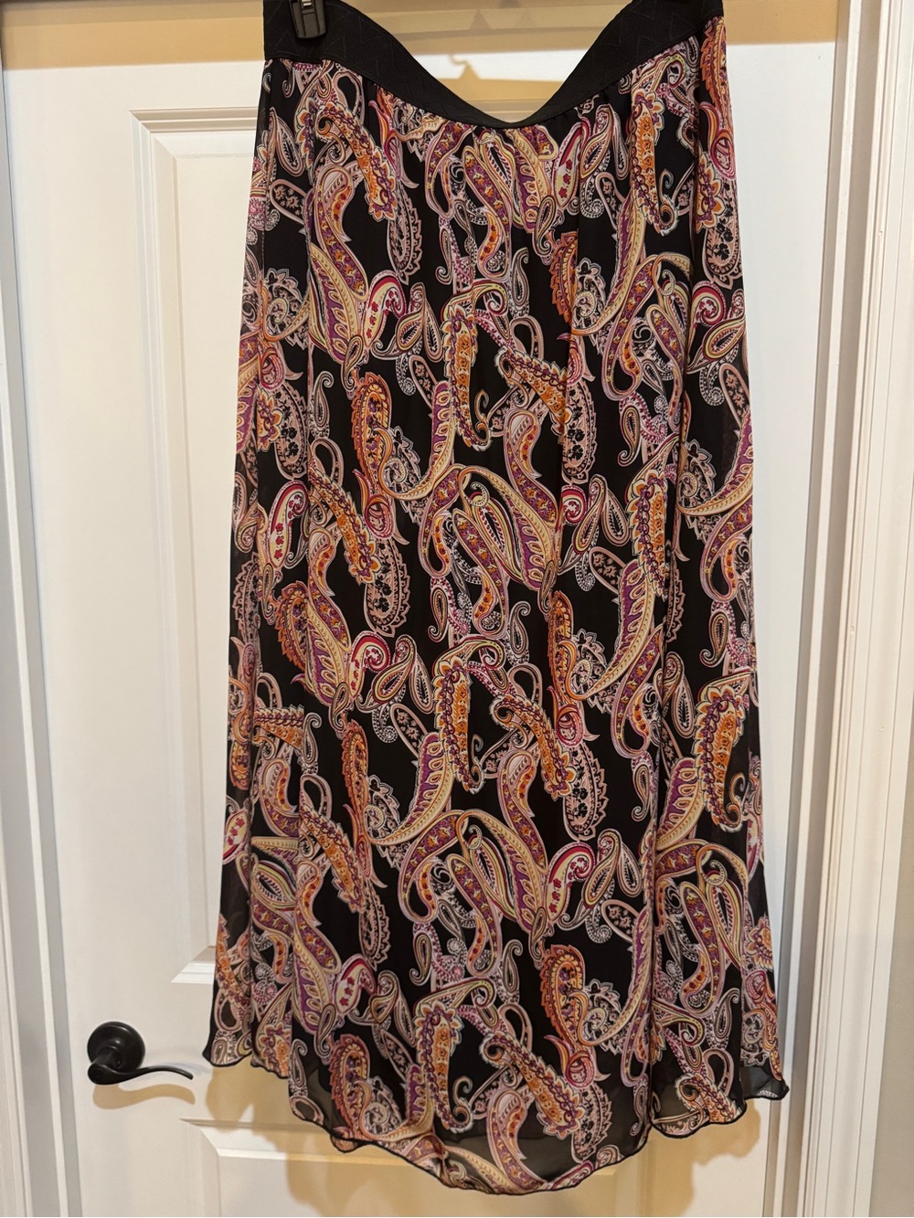 LuLaRoe Black Paisley Maxi Skirt with Lining and Pink & Gold Motifs